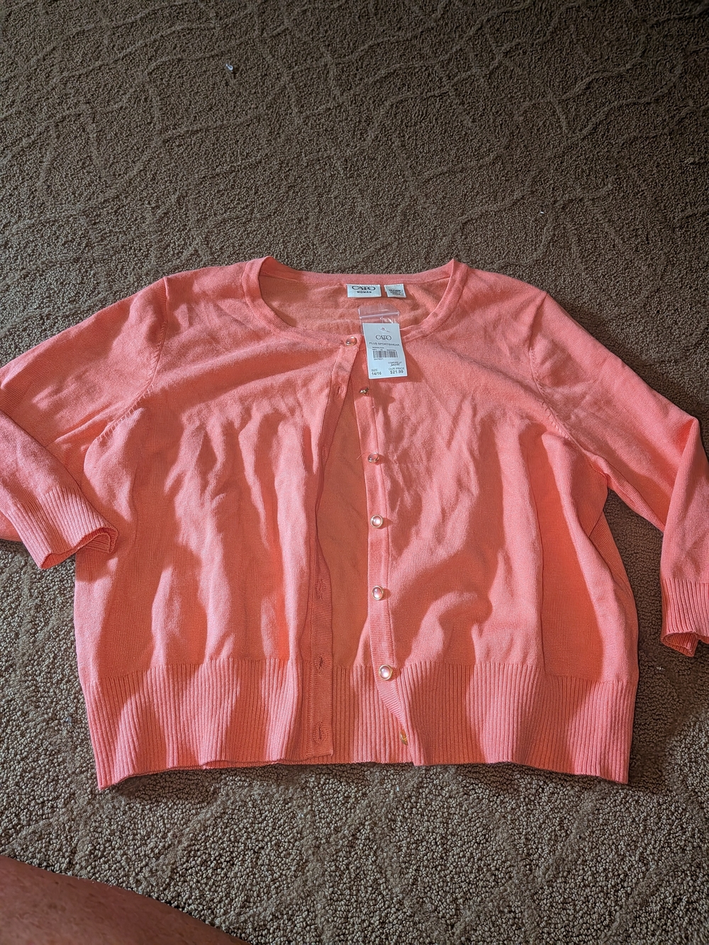 Cato Coral Pink Pearl-Button Women's SPRING Cardigan SWEATER XL 14 16 NEW